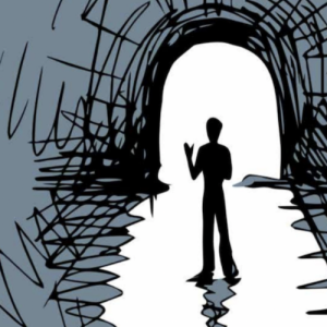 Figure of a person in a tunnel.
