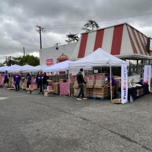 FedEx Cares tents set up to deliver goods.