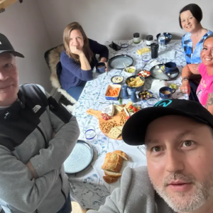 Alejandro at the dinner table with his family.