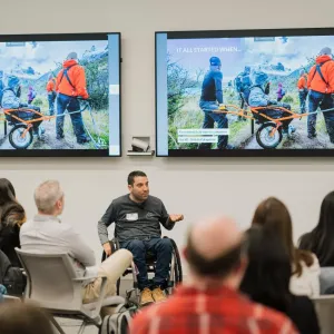 Alvaro Silberstein giving a speech 