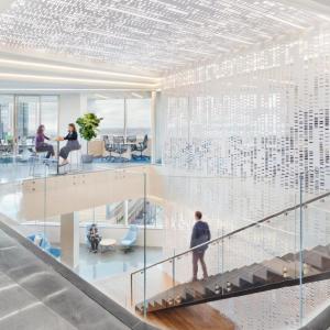 Interior of Amicus office building, brightly lit.