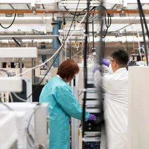 Workers in a biomedical lab