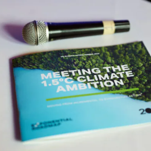 Guide on table that reads: Meeting the 1.5°C Climate Ambition