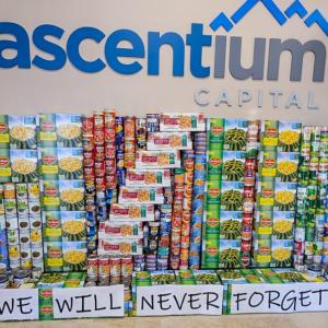 tower of canned goods