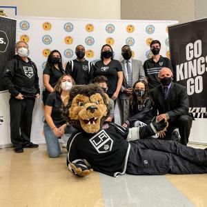 LA Kings representatives with mascot