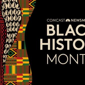 Comcast Newsmakers Black History Month on the right. African print waved-stripes on the left.