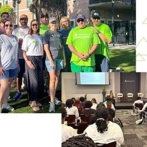 group photo and a classroom of students