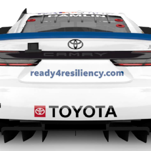 car with "ready4resiliency.com" and Mobile and Toyota logos