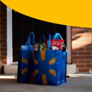 Walmart bags on a doorstep 