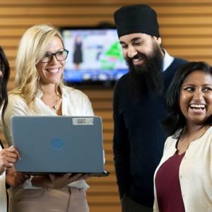 colleagues laughing together 
