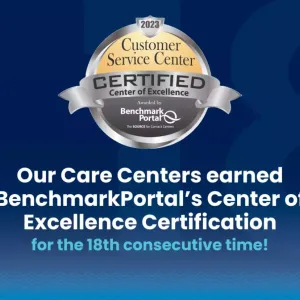 BenchmarkPortal Award seal. "Our Care Centers earned BenchmarkPortal's Center of Excellence Certification for the 18th consecutive time!"
