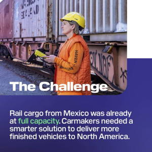 "The Challenge: Rail cargo from Mexico was already at full capacity. Carmakers needed a smarter solution to deliver more finished vehicles to North America."