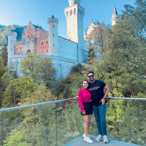 Bhumi and her husband visiting a castle.