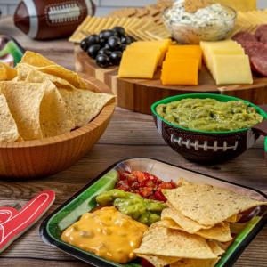 Chips and dips and a cheese platter