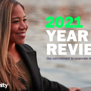 Smiling woman next to text reading "2021 Year in Review"