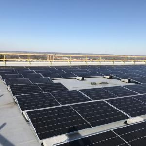 Solar Panel array on roof of Jayhawk Welcome center.