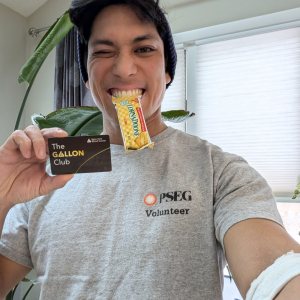 volunteer smiling after donating blood 