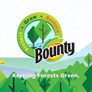 Bounty logo over an artistic representation of a forest with "Keeping Forests Green"