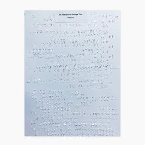 A page of Braille text labeled My Retirement Savings Plan