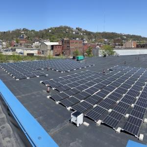 Rooftop solar array on Brother's Brother Foundation warehouse building