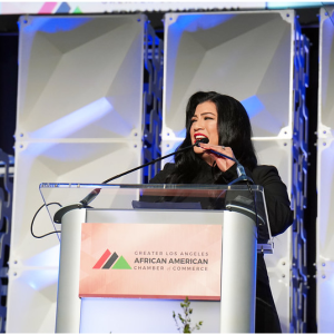 AEG's Supplier Diversity Manager, Christina Tulfo, accepted the award on behalf of AEG.