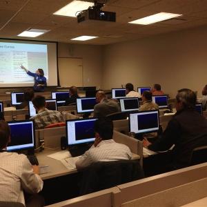 classroom space with people at computers