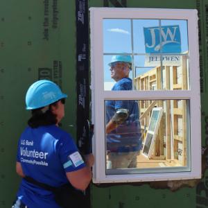By the end of day one during the five-day build, windows were already on and walls raised.