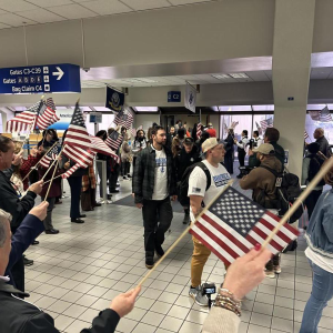 People waving flags