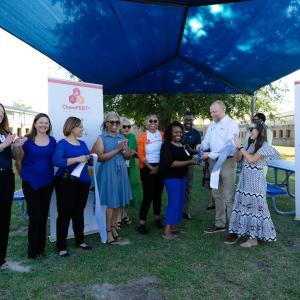 Principal McLaughlin and Plant Manager Seth Bailey in group photo