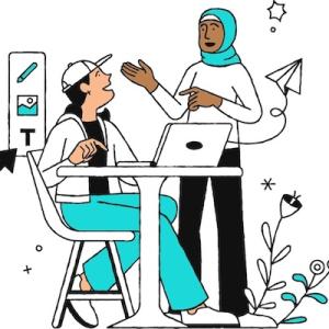 Illustration of two people talking.