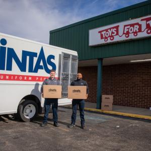 Cintas truck outside of Toys for Tots building 