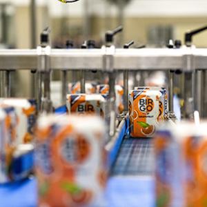 beverages being packaged in factory