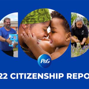 Collage of photos of different people, the P&G logo and "2022 Citizenship Report."