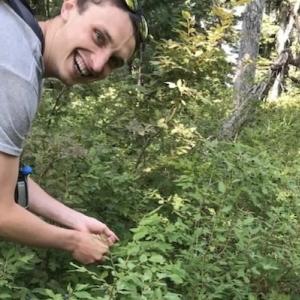 Cole Sibbald on a walk in the forest.