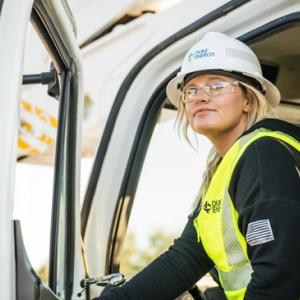 Duke Energy employee exiting truck