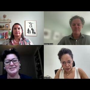 Screenshot of event speakers on virtual webinar.