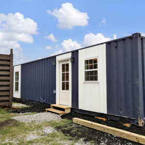 Interior of up-cycled shipping container dwelling