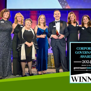 Winners on stage at Corporate Governance Awards