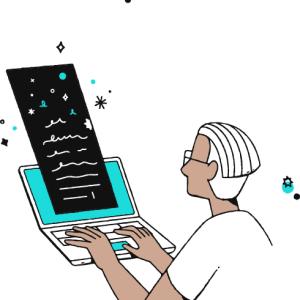 Illustration of a person typing on a keyboard.
