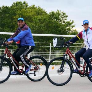 Cyclists on a bridge 