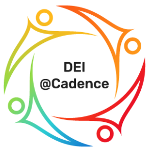 Rainbow colored figures around DEI @Cadence