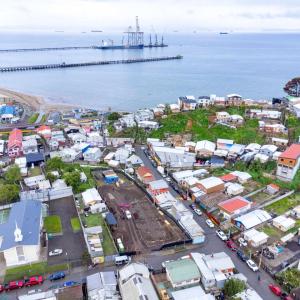 Aerial shot of a small port town