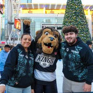 LA Kings mascot Bailey skated with families during AEG's Community Holiday Party in Los Angeles, CA.