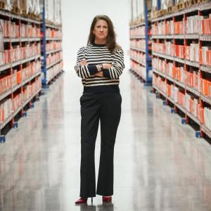 Jen Lotito, Direct Relief's Chief External Affairs Officer, pictured in the organization's Santa Barbara, California, warehouse on October 27, 2025. (Lara Cooper/Direct Relief)