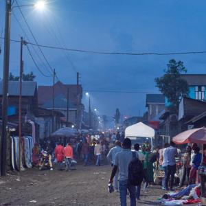 Night time streetlights in Ndosho neighborhood of Goma
