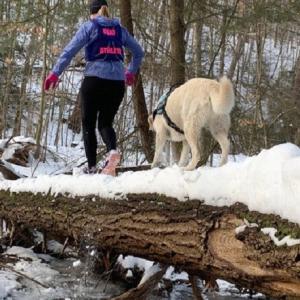 Lulu training with her service dog, Molly.