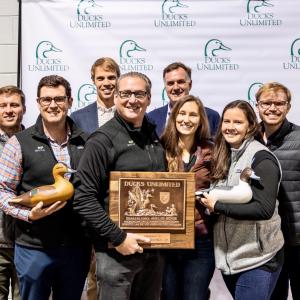 8 people from the Enviva team proudly accepts Ducks Unlimited award 