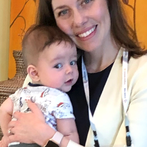 Deirdre with her son at a conference