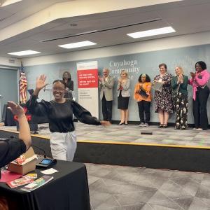 Danisha Anderson shown accepting the award.