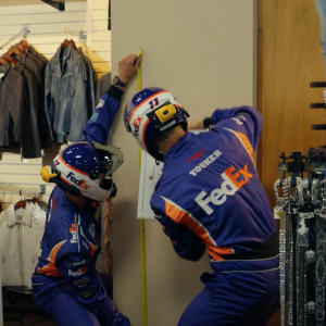 Denny Hamlin in a clothes shop